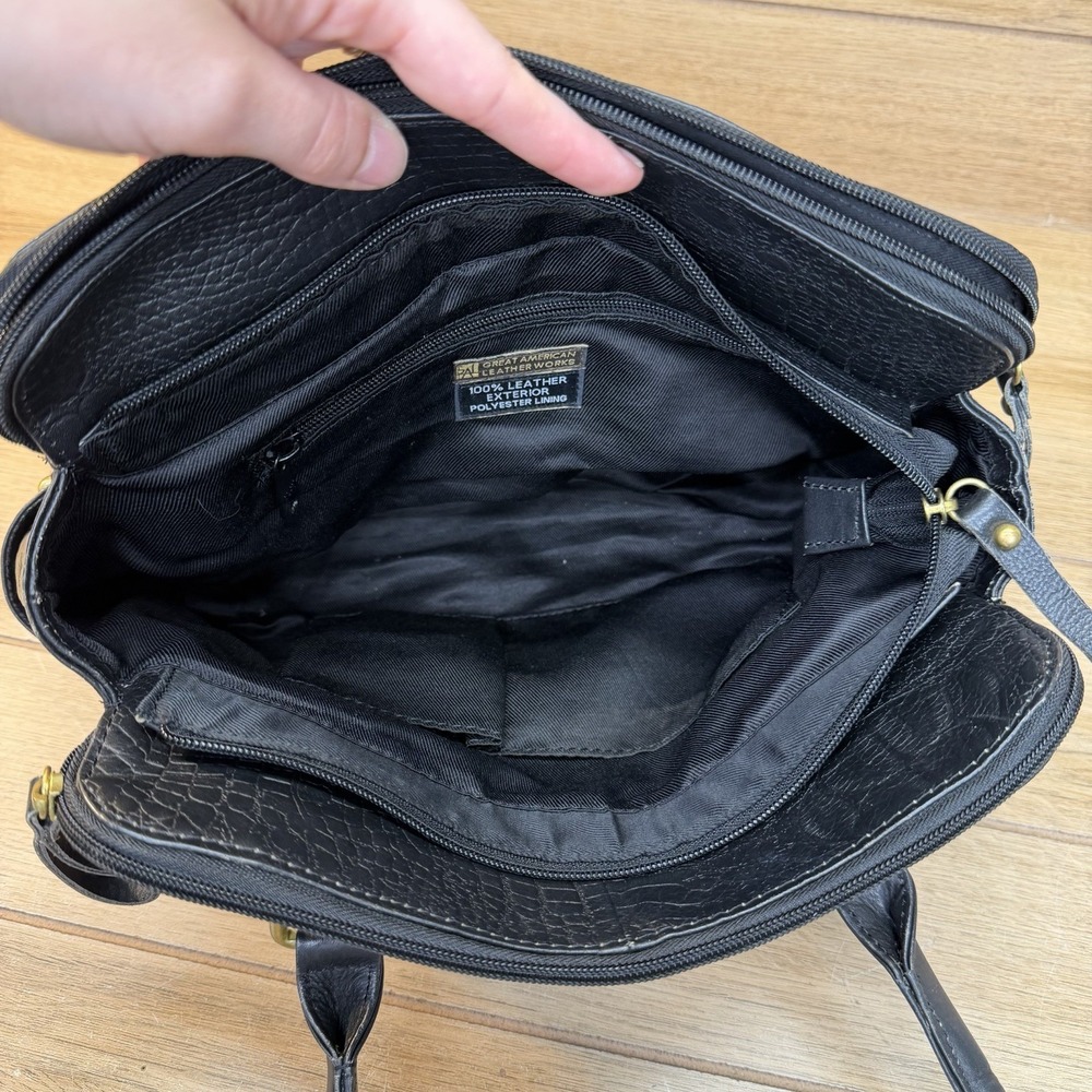 Great American Leather Works Shoulder Bag Crocodile Embossed Vintage Y2K Black - Picture 12 of 16